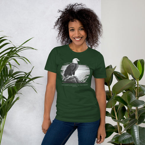 He Giveth Power to the Weak Christian Bible Verse T-Shirt